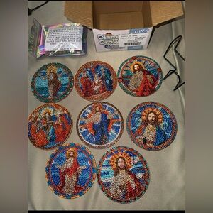 Colorful Beaded Religious Coasters diamond art completed coasters set of 8